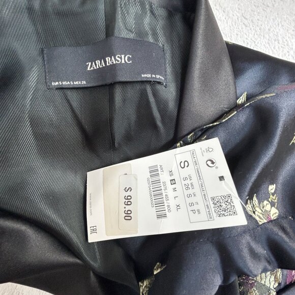 Zara Basic Womens Black Floral Shawl Collar Blazer Jacket Small Lined New $99 - Picture 3 of 9